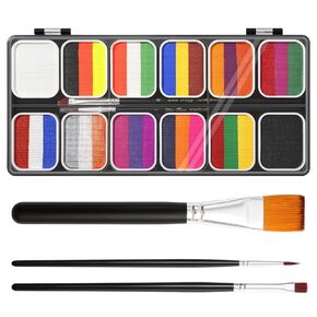 39 Colors Water Activated Face Painting Kit For Kids - Professional Face Paint with Stencil - Non Toxic Facepaint Makeup Kit with Brushes for Halloween