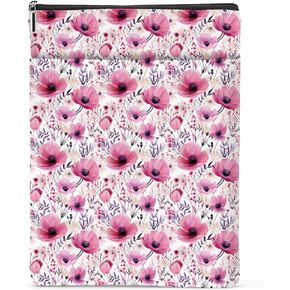 Pink Watercolor Flowers Book Lovers Gifts Waterproof Floral Book Sleeve Book Pouch Book Protector with Zipper and Front Pocket Book Cover Case for Women Sister Book Accessories Book Club Gifts