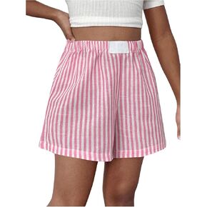 SweatyRocks Girl's Striped Shorts Straight Leg Elastic High Waist Summer Shorts