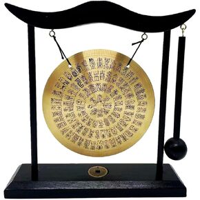 Chinese desktop gong Fengshui Mini table top gong Attached mallet Chan sect Musical Instruments Family decorations Holiday gifts Attached red rope bracele (Baishou)