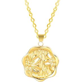 Jude Jewelers Stainless Steel Round Shaped Hammered Flower Style Wedding Statement Pendant Necklace
