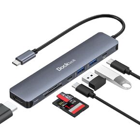 USB C Hub Multiport Adapter, dockteck 7-in-1 USB-C Hub with 4K 60Hz, 1Gbps Ethernet, 100W Power Delivery, SD/TF Card Slots, USB 3.0 5Gbps Data Ports, for MacBook Pro, MacBook Air, iPad Pro, XPS
