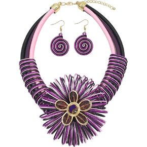 RUIYIMING Statement African Necklace For Women African Jewelry Costume Earring Sets Tribal Fashion Colorful Big Rhinestone Crystal Pendent Collar Choker Bold Chunky Bib Handmade（color） in Kuwait