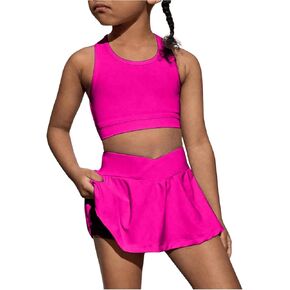 SOLY HUX Toddler Girl's 2 Piece Workout Outfits Crop Tank Tops and Skort Skirt Set