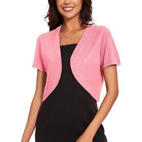Women's Bolero Shrug Short Sleeve Lightweight Open Front Cropped Cardigan Knit Sweater