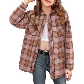Girls Plaid Button Down Shirts Kids Rolled Up Long Sleeve Casual Collared Blouses Western Shirts for Girls Camisas para niños Pink Size 5T