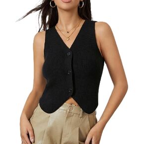 Women Knit Vest Top Sleeveless Sweater Vest Tank Tops V Neck Button Down Trendy Top