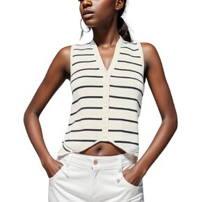 Chevara Women's Sleeveless Striped Sweater Vest Casual V Neck Vest Tops Summer Outfits
