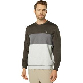 PUMA GOLF Men's CLOUDSPUN Colorblock Crewneck, Puma Black Heather-High Rise Heather, M