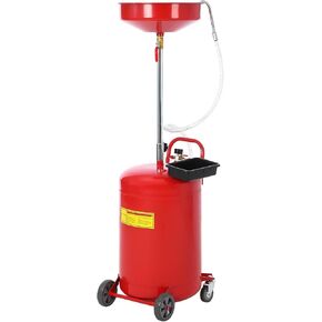 20 Gallon Waste Oil Drain Tank, Portable Oil Drain Container, Air Operated Drainer, Fluid Fuel Transfer Drainage, Adjustable Funnel Height with Wheel &15'' Premium Bowl and a Toolbox, Red