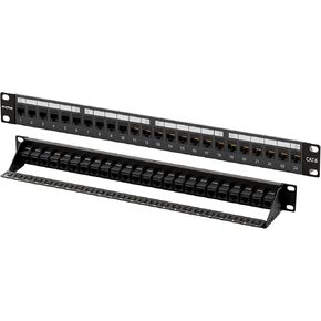 FGB 1U 24 Port Patch Panel and Cat6 RJ45 Keystone Coupler, 19" Rackmount or Wall Mount Patch Panel with Back Bar, Network Patch Panel for Gigabit Network Switch