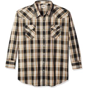 Ely Cattleman Men's Long Sleeve Plaid Western Shirt, Black, Large Tall