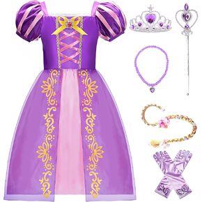 Princess Dresses for Girls - Modish Puff Sleeves Princess Costume with Accessories - Dress Up Clothes for Halloween