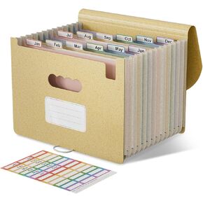 Accordian File Organizer, 12 Pockets Wheat Straw Expanding File Folders, Monthly Bill Receipt Organizer, 100% BPA Free, Return to Nature, Healthy Living, Letter/A4 Size - Strawberry Pink