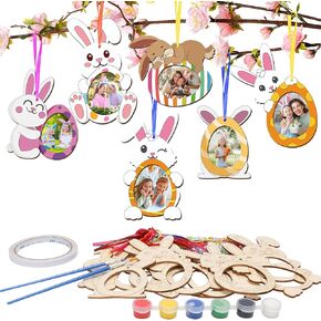 RGISHOP 12 Pcs Christmas Wooden Picture Frame,Snowflake Photo Ornament Frames DIY Unfinished Wood Picture Frame for Tree Decoration Boys Girls Art Project Christmas Gift Decor