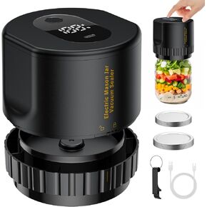 سدادة مكنسة كهربائية من ميسون - ماكينة غلق بتفريغ الهواء من جيلايف مع مجموعة أغطية علب لفم ماسون العريض والفم العادي، سدادة مكنسة كهربائية للجرار وتعليب تخزين الطعام، أسود in Kuwait