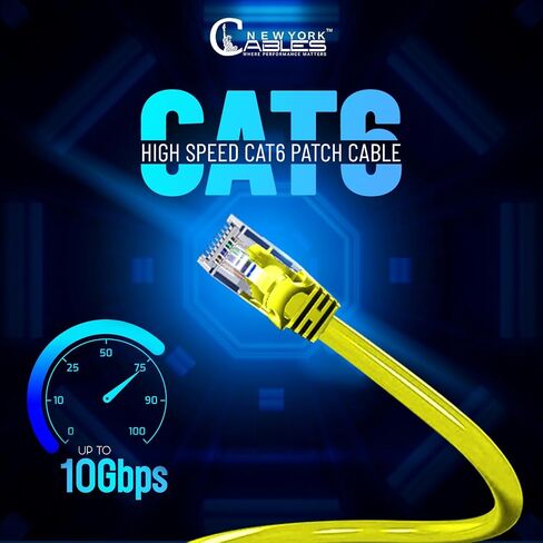 كيبل توصيل ايثرنت كات 6 (CMR) | عبوة من 5 قطع | 1 قدم | سلك نحاسي نقي RJ45 | سلك تصحيح شبكة الانترنت | مجدول | 4 ازواج 10GB UTP | 550 MHz | 24 AWG | كيبلات نيويورك | (اصفر) in Kuwait