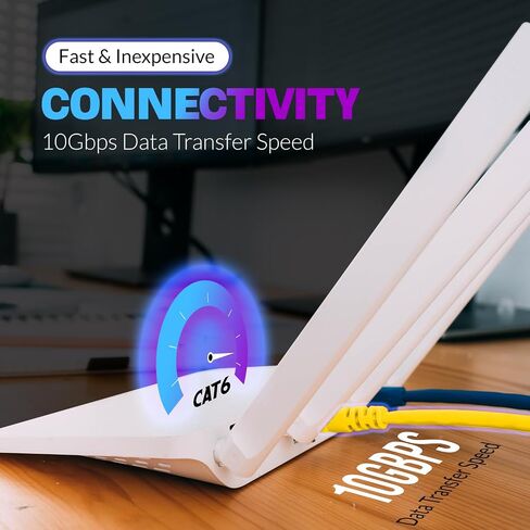 كيبل توصيل ايثرنت كات 6 (CMR) | عبوة من 5 قطع | 1 قدم | سلك نحاسي نقي RJ45 | سلك تصحيح شبكة الانترنت | مجدول | 4 ازواج 10GB UTP | 550 MHz | 24 AWG | كيبلات نيويورك | (اصفر) in Kuwait