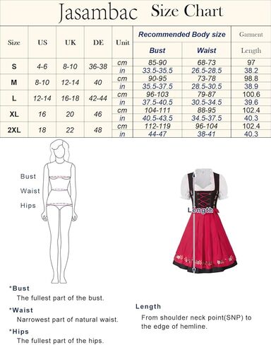 JASAMBAC Women's German Dirndl Dress Costumes 3 Pieces for Oktoberfest Carnival in Kuwait