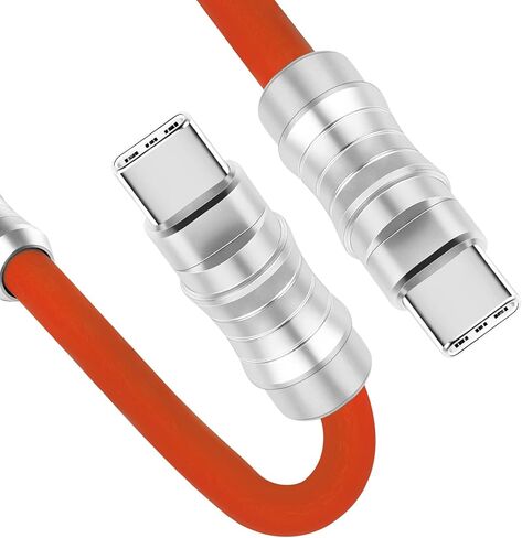 WLGQ Geek النمط الصناعي مصنوع يدويًا مخصص USB C إلى C PD100W مادة سيليكون صديقة للبشرة كابل شحن سريع غلاف معدني USB-C للكمبيوتر المحمول والكمبيوتر اللوحي والهاتف كابل شحن عالمي (أصفر ليموني -0.5 متر) in Saudi Arabia