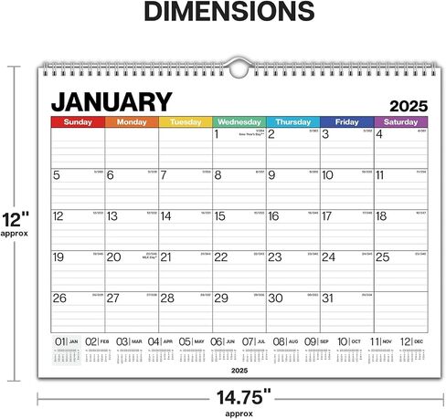 Dunwell Large Wall Calendar 2024-2025 - (Colorful) 12x15 Wall Calendar, Use Now to December 2025, Big 15 x 12 Hanging Calendar or Monthly Calendar for Desk, 2024-25 Academic Calendar in Saudi Arabia