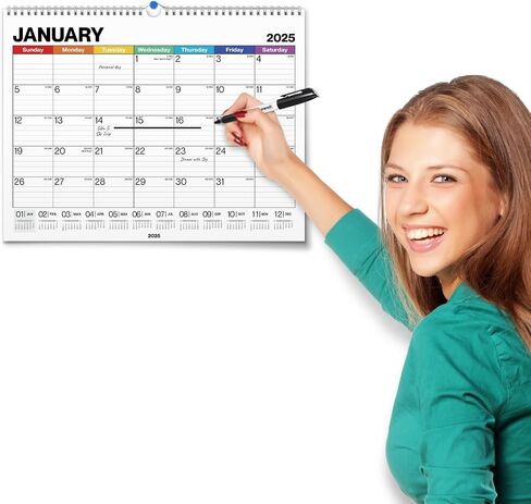 Dunwell Large Wall Calendar 2024-2025 - (Colorful) 12x15 Wall Calendar, Use Now to December 2025, Big 15 x 12 Hanging Calendar or Monthly Calendar for Desk, 2024-25 Academic Calendar in Saudi Arabia