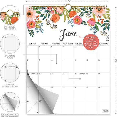 S&O Vertical Floral Wall Calendar from July 2024-December 2025 - Tear-Off Monthly Calendar - 18 Month Academic Wall Calendar - Hanging Calendar to Track Anniversaries & Appointments - 13.5"x10.5"in in Saudi Arabia