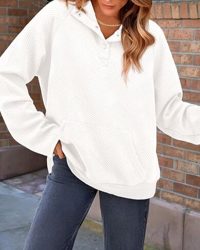 KIRUNDO Womens Sweatshirt Casual Textured Long Sleeve Henley Button V Neck Loose Pullover 2024 Trendy Fall Outfits Tops in Saudi Arabia