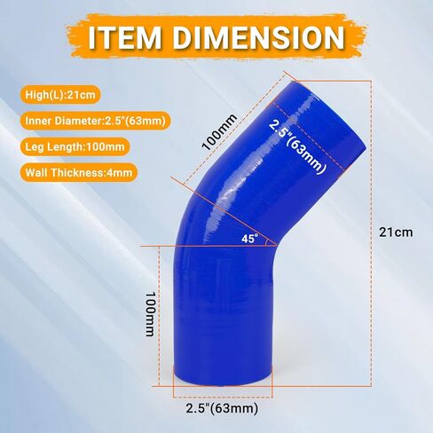 كوع خرطوم سيليكون 3 بوصة، خرطوم سيليكون عالي الأداء 45 درجة معرف 3 بوصة/76 مم مع أنابيب سحب المبرد الداخلي للسيارة - أزرق in Saudi Arabia