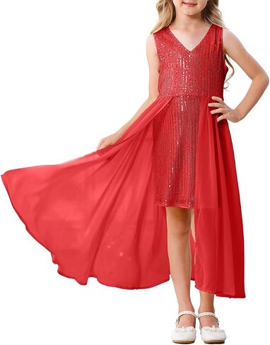 Girls Sequin Dress Kids Sleeveless Formal Sparkly Dress Prom Party Pageant Birthday Graduation Dresses Size 6-13 in Saudi Arabia