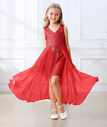 Girls Sequin Dress Kids Sleeveless Formal Sparkly Dress Prom Party Pageant Birthday Graduation Dresses Size 6-13 in Saudi Arabia