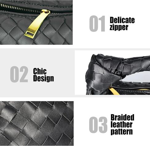 Woven Handbag, Knotted Clutch Bag For Women Soft Leather Hobo bag Fashion Mini Clutch Purse with Zipper Closure Shoulder Bags in Saudi Arabia