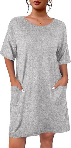 Ekouaer Sleep Shirts for Women Nightgown Short Sleeves T shirt Night Dress Round Neck Womans Nightgown with Pocket S-XXL in Saudi Arabia