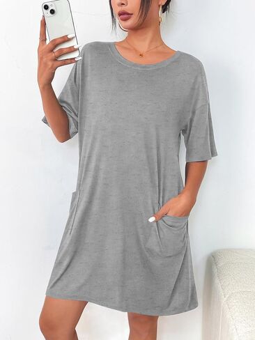 Ekouaer Sleep Shirts for Women Nightgown Short Sleeves T shirt Night Dress Round Neck Womans Nightgown with Pocket S-XXL in Saudi Arabia