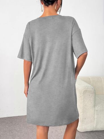Ekouaer Sleep Shirts for Women Nightgown Short Sleeves T shirt Night Dress Round Neck Womans Nightgown with Pocket S-XXL in Saudi Arabia