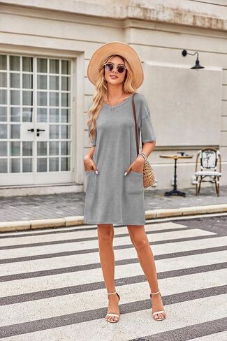 Ekouaer Sleep Shirts for Women Nightgown Short Sleeves T shirt Night Dress Round Neck Womans Nightgown with Pocket S-XXL in Saudi Arabia