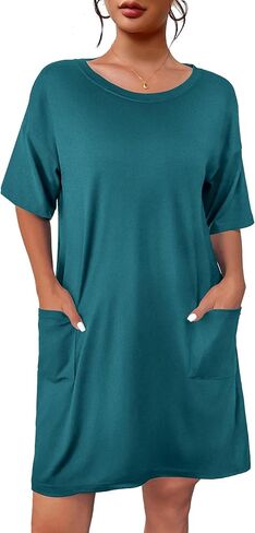Ekouaer Sleep Shirts for Women Nightgown Short Sleeves T shirt Night Dress Round Neck Womans Nightgown with Pocket S-XXL in Saudi Arabia