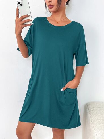 Ekouaer Sleep Shirts for Women Nightgown Short Sleeves T shirt Night Dress Round Neck Womans Nightgown with Pocket S-XXL in Saudi Arabia