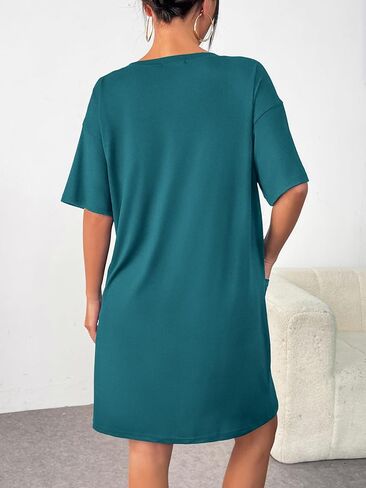 Ekouaer Sleep Shirts for Women Nightgown Short Sleeves T shirt Night Dress Round Neck Womans Nightgown with Pocket S-XXL in Saudi Arabia