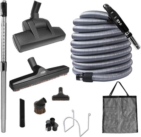 مجموعة OVO Central Vacuum Deluxe Plus، خرطوم تشغيل/إيقاف منخفض الجهد بطول 40 قدمًا، مضرب سجاد يعمل بالهواء، فرشاة أرضية ممتازة مقاس 12 بوصة، أدوات تنظيف وملحقات تخزين سهلة in Saudi Arabia