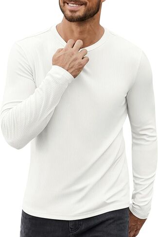 Men's Long Sleeve Shirts Ribbed Pullover Sweater Thermal Tops Crew Neck Stretchy Undershirts in Saudi Arabia