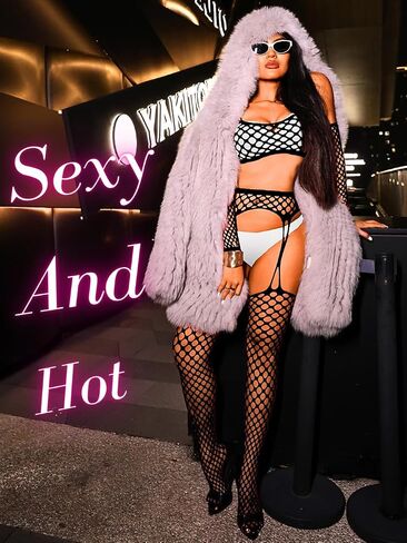 Women Rave Outfits Clubwear Dancewear, Sexy Fishnet Thigh Stockings Gloves Top, Sheer 3 Piece Garter Lingerie Sets in Saudi Arabia