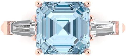 3 ct Asscher Cut Natural Sky Blue Topaz 14k Yellow Gold Three-Stone Wedding Engagement Bridal Promise Ring in Saudi Arabia
