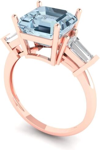 3 ct Asscher Cut Natural Sky Blue Topaz 14k Yellow Gold Three-Stone Wedding Engagement Bridal Promise Ring in Saudi Arabia