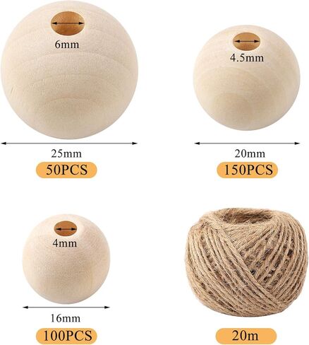 ديكوبدٍ 150 قطعة من الخرز الخشبي مقاس كبير (30 ملم، 25 ملم، 20 ملم) خرز خشبي طبيعي مستدير من الخشب الريفي مناسب للحرف اليدوية وصناعة المجوهرات والديكور المنزلي in Kuwait