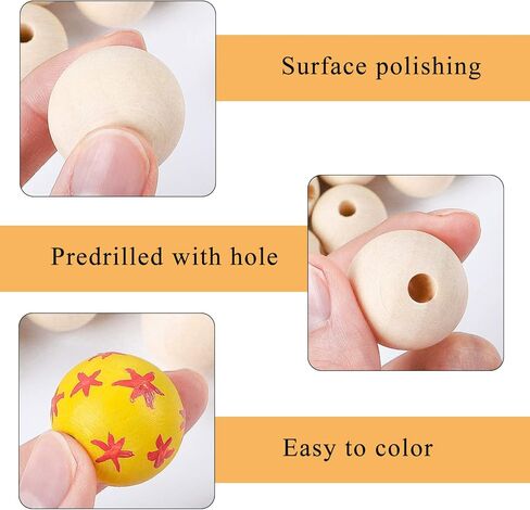 ديكوبدٍ 150 قطعة من الخرز الخشبي مقاس كبير (30 ملم، 25 ملم، 20 ملم) خرز خشبي طبيعي مستدير من الخشب الريفي مناسب للحرف اليدوية وصناعة المجوهرات والديكور المنزلي in Kuwait