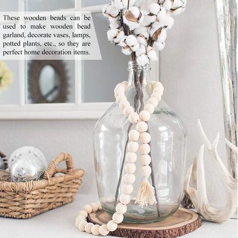 ديكوبدٍ 150 قطعة من الخرز الخشبي مقاس كبير (30 ملم، 25 ملم، 20 ملم) خرز خشبي طبيعي مستدير من الخشب الريفي مناسب للحرف اليدوية وصناعة المجوهرات والديكور المنزلي in Kuwait