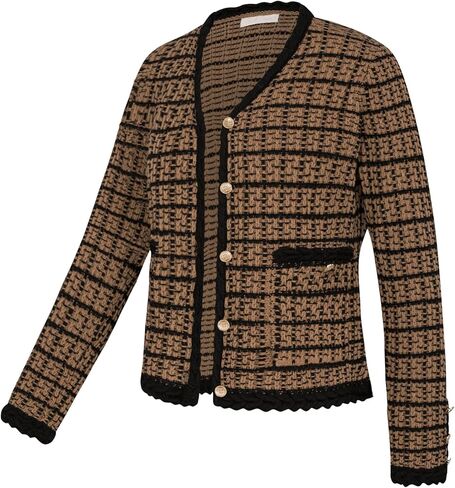 Belle Poque Women Cardigan Sweaters Tweed Pattern Jacket V Neck Sweater Blazer with Button for Fall Winter Spring in Kuwait