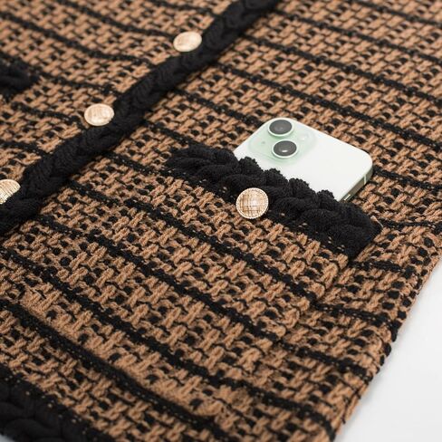 Belle Poque Women Cardigan Sweaters Tweed Pattern Jacket V Neck Sweater Blazer with Button for Fall Winter Spring in Kuwait