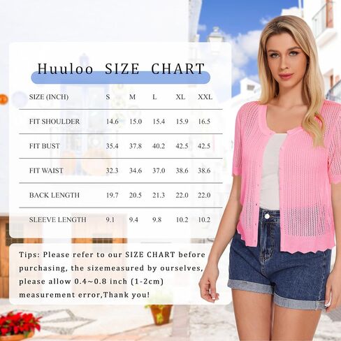 Women's Short Sleeve Summer Hollow Out Crew Neck Button Down Cardigan Sweater in Saudi Arabia